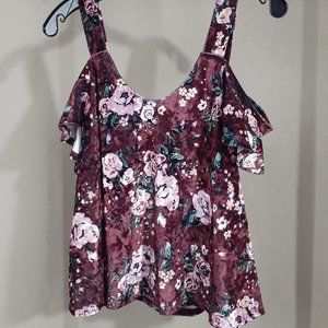 NWOT Floral Wine Cold Shoulder Top - Self Esteem